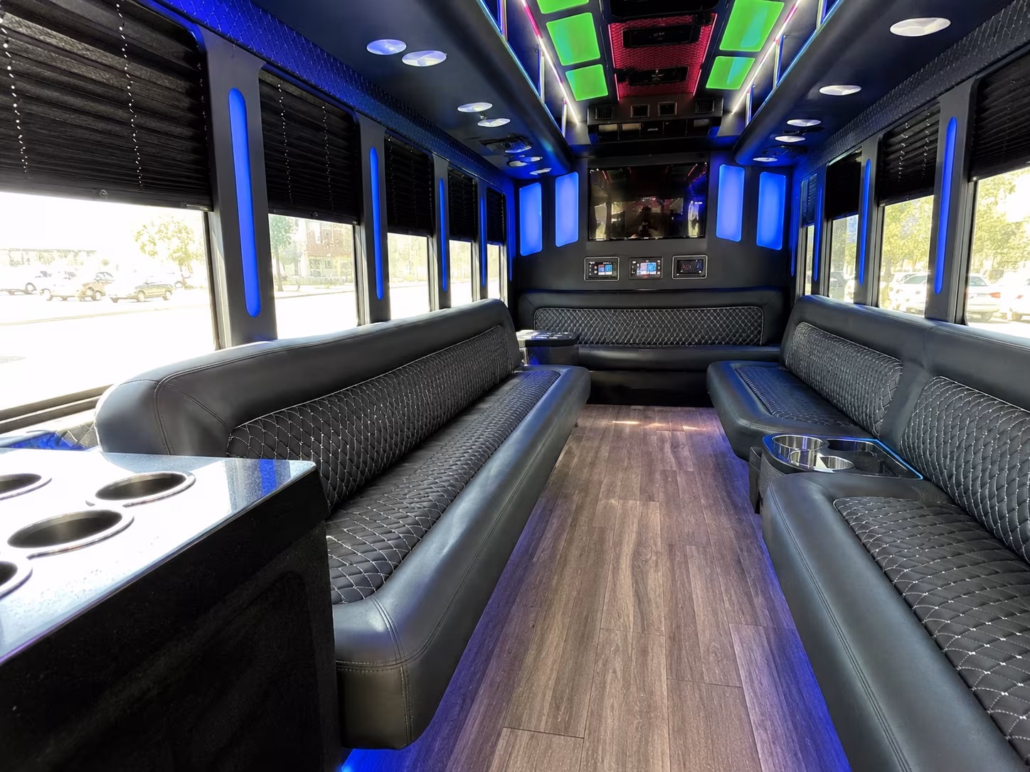 Passenger watching the Garden Grove scenery during a regional party bus road trip