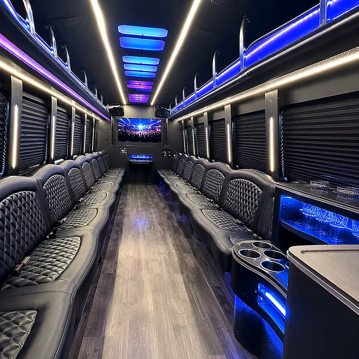 Garden Grove Birthday, Sweet 16, & Quinceañera Transportation party bus interior