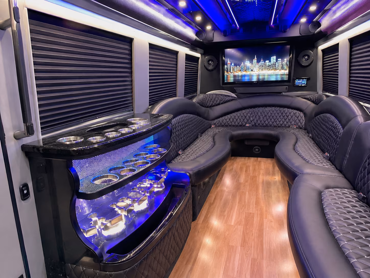 Garden Grove Birthday, Sweet 16, & Quinceañera Transportation party bus interior