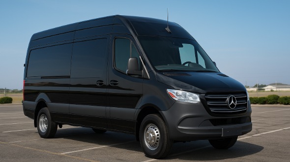 Exterior of Charter Bus Company Fullerton's 14 Passenger Sprinter Limousine in Fullerton