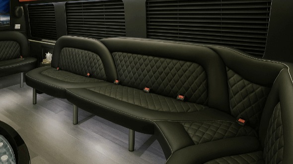 Interior of Charter Bus Company Fullerton's 15 Passenger Party Bus in Fullerton