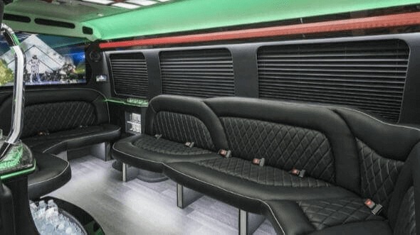 Interior of Charter Bus Company Orange's 15 Passenger Party Bus in Orange