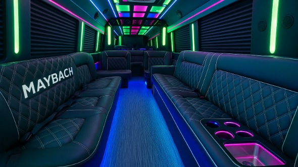 Interior of Charter Bus Company Fountain Valley's 28 Passenger Party Bus in Fountain Valley