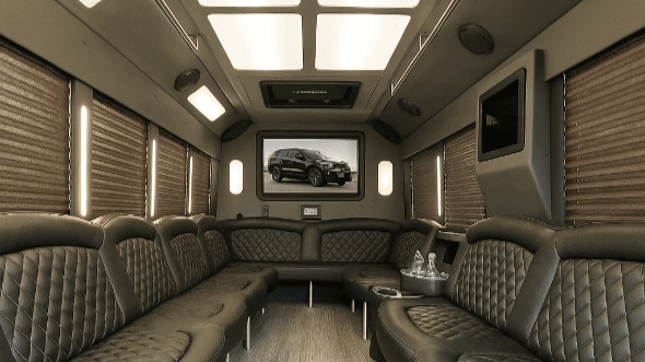 Interior of Charter Bus Company Santa Ana's 28 Passenger Party Bus in Santa Ana