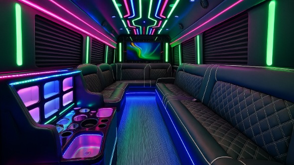 Interior of Charter Bus Company Anaheim's 30 Passenger Party Bus in Anaheim
