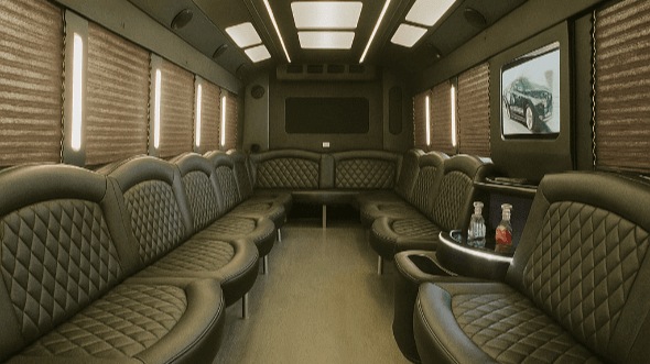 Interior of Charter Bus Company Fullerton's 40 Passenger Party Bus in Fullerton