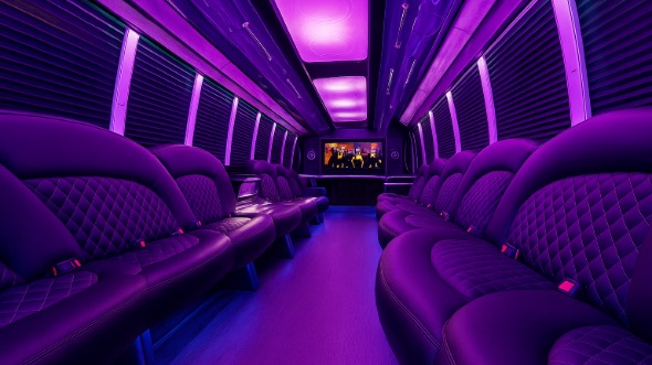Interior of Charter Bus Company Orange's 40 Passenger Party Bus in Orange