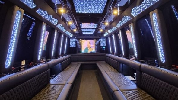 Interior of Charter Bus Company Tustin's 40 Passenger Party Bus in Tustin