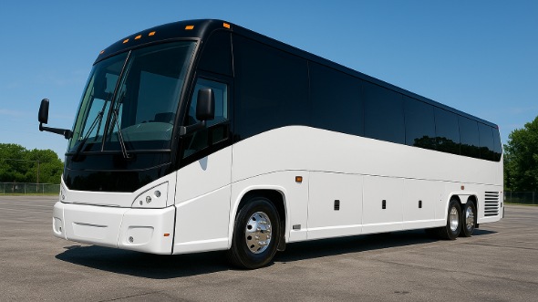 Exterior of Charter Bus Company Costa Mesa's 50 Passenger Party Bus in Costa Mesa